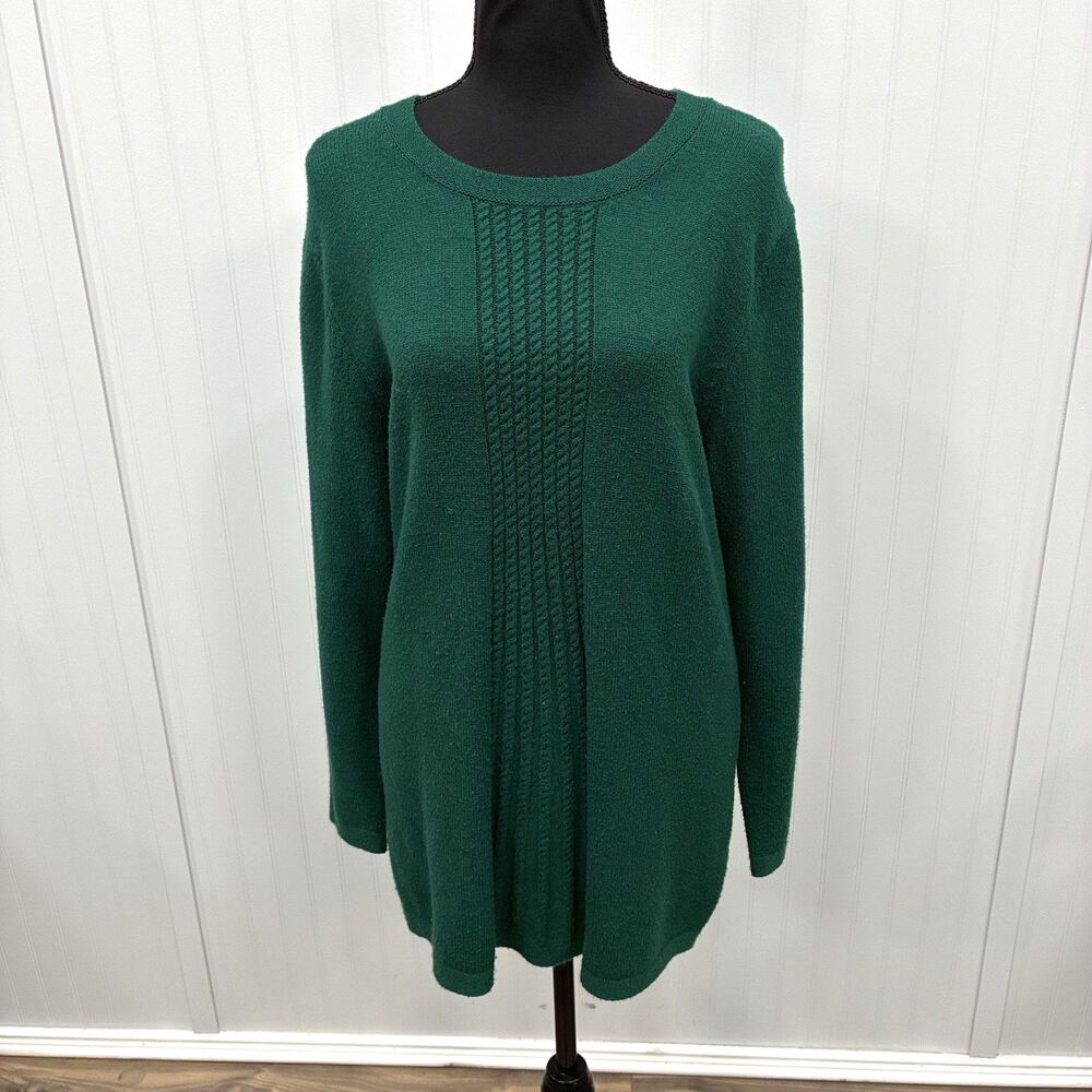 Soft Surroundings Women Large Green Braided Knit Sweater Tunic Soft Comfort Cozy